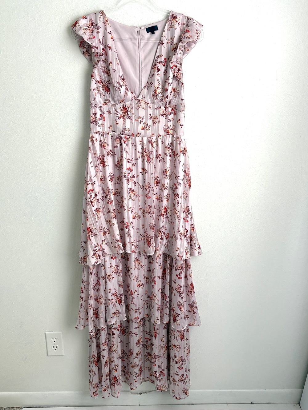 RACHEL Rachel Roy | Pink & Burgundy Floral Short Sleeve Tiered Maxi Dress Size 6